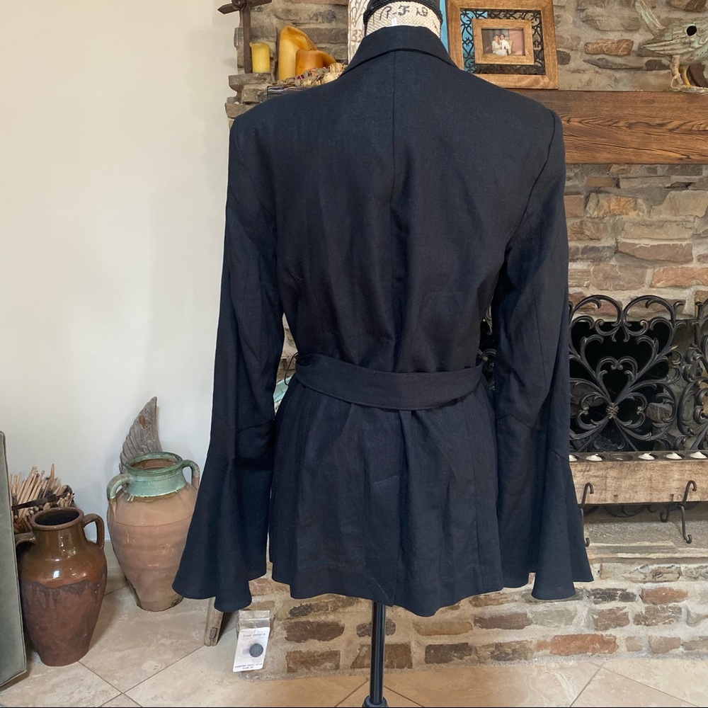 NWT FREE PEOPLE BLACK FLARED SLEEVE LINEN BLAZER L - Picture 4 of 8